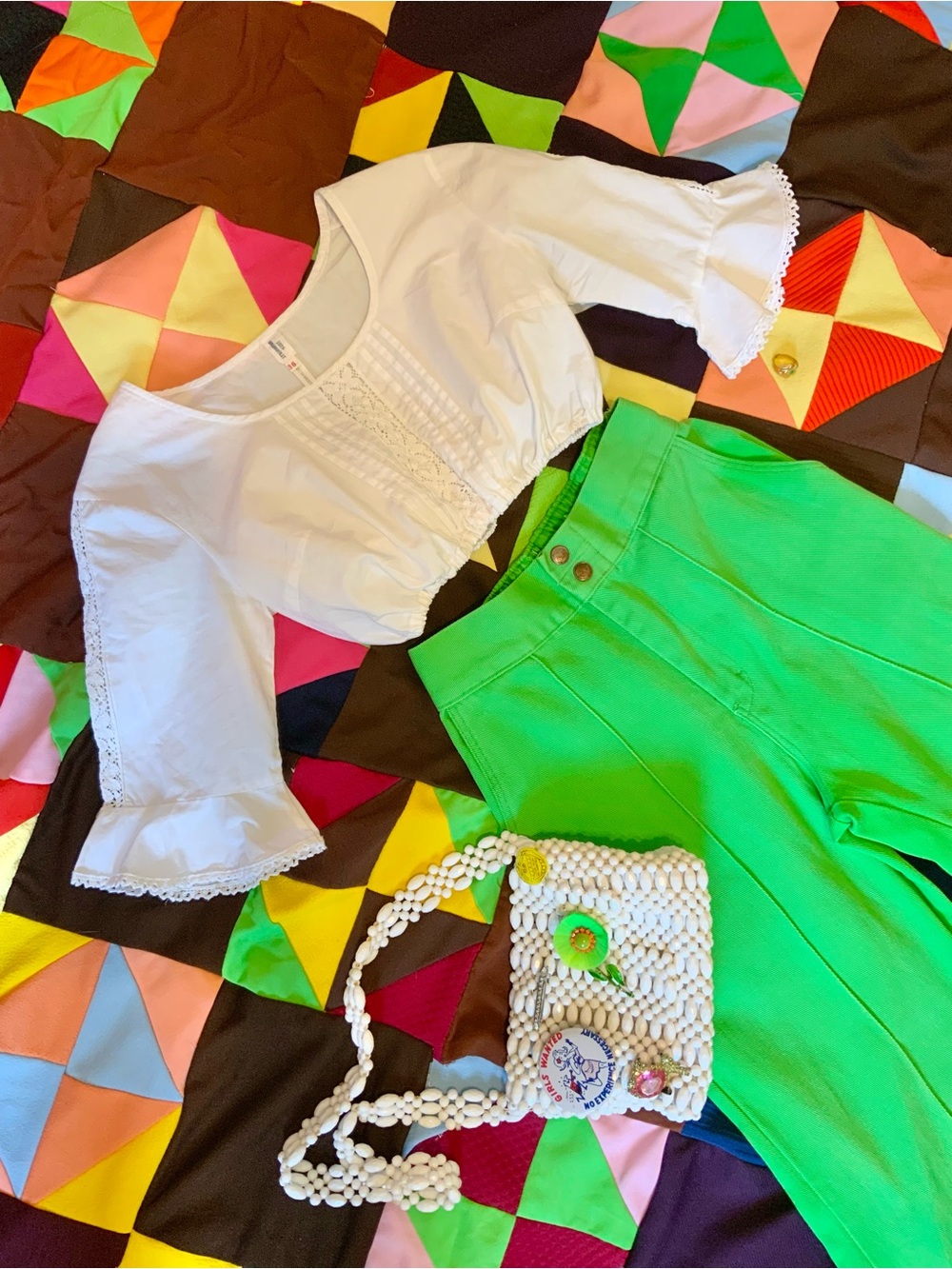 1970s Vintage White Cropped Peasant Top